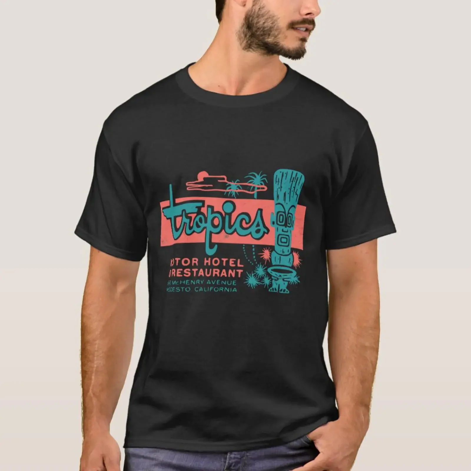 Tropics Motor Hotel Tiki 1950S Polynesian Retro Su T Shirt vintage Washed Comfortable homme Unisex Soft streetwear Slightly