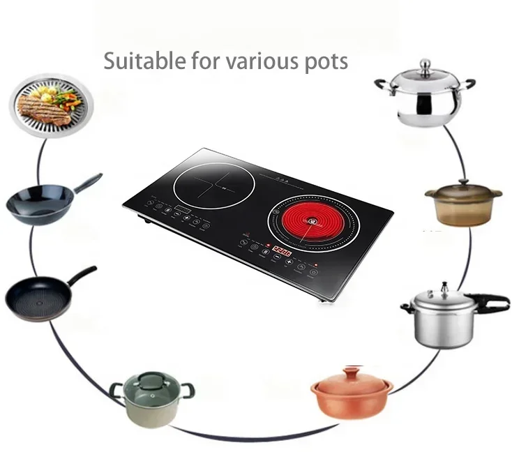 موقد كهربائي محمول مزدوج 2000 وات + 2000 وات طباخ التعريفي شعلة مزدوجة لوح تسخين موقد