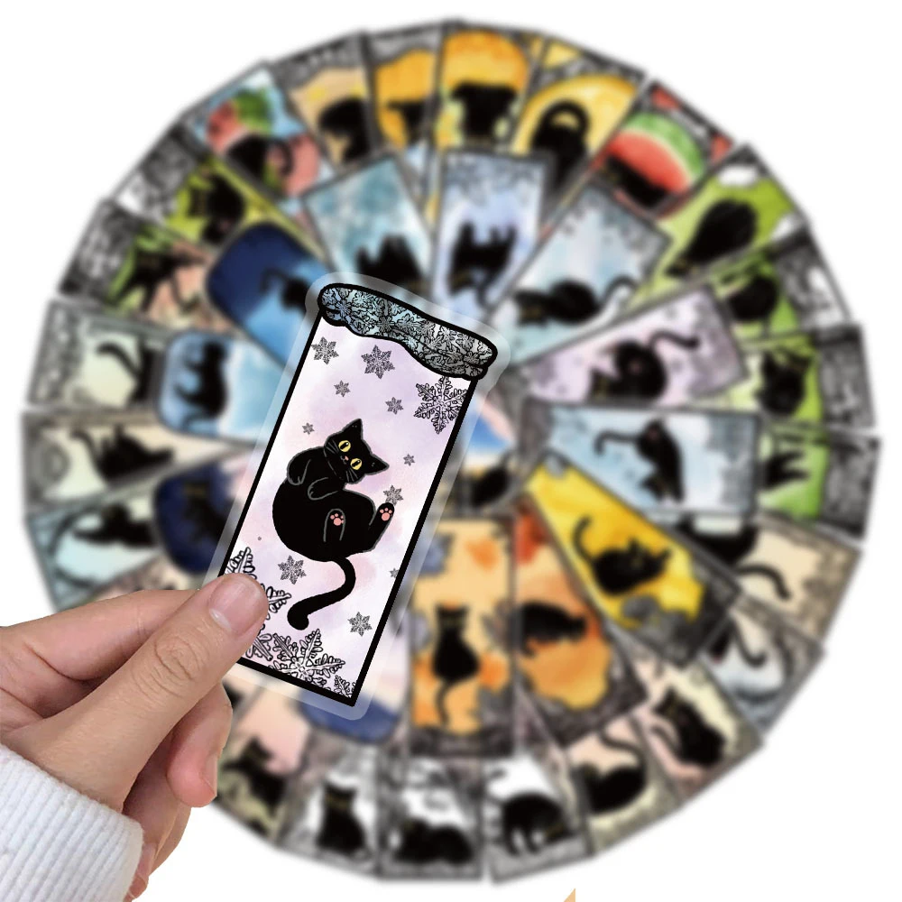 

10/30/50pcs Cute Animal Cat Transparent Stickers Black Cat PET Waterproof Decals for Skateboard Phone Helmet Funny Sticker Decor
