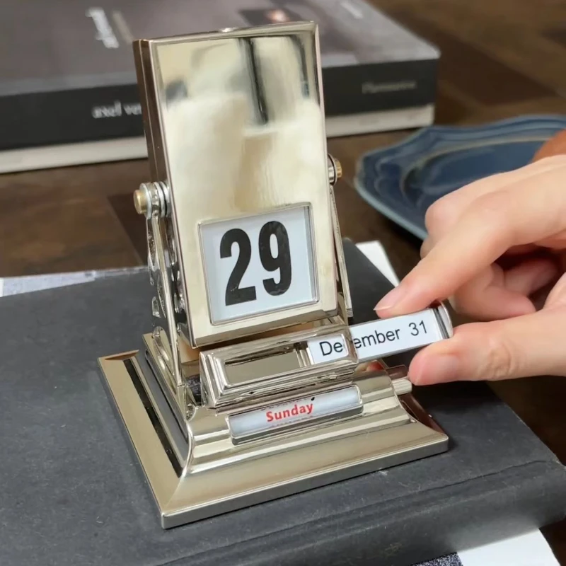 Minimalist Desktop Metal Desk Calendar Rotating Home Decor Calendar with Perpetual Date Display