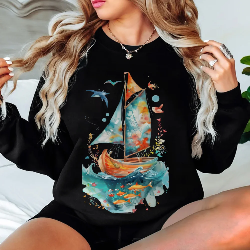 

Romantic Colorful Seaside Oversized Y2k Graphic Hoodie Women Korean Fashion Hand Painted Design Sweatshirt Warm Cozy Pullover