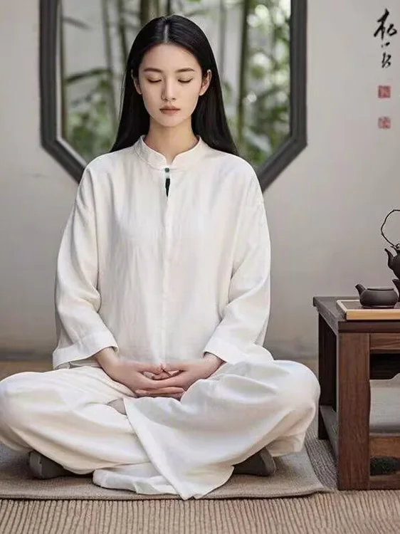 

Хлопково-льняной женский костюм для дзен-танцев, медитации и йоги, повседневный спортивный комплект, дышащий, комфортный, для весны, осени и зимы, для отдыха