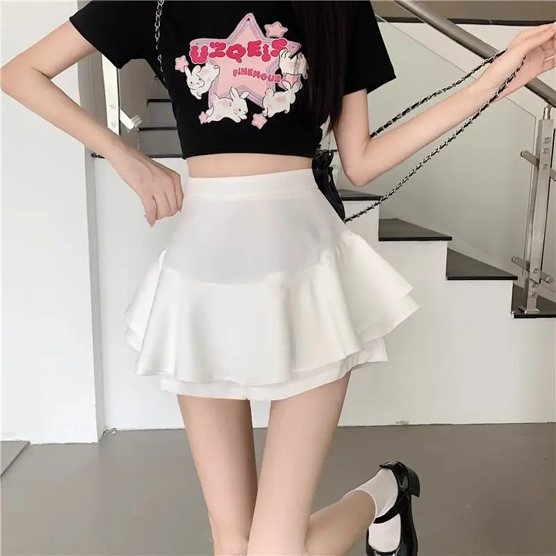 Summer 2024 New Double-layered Pleated Hundred Mini Cake Skirt Satin Shorts Ladies Korean Fashion High Waist A-Line Short Pants