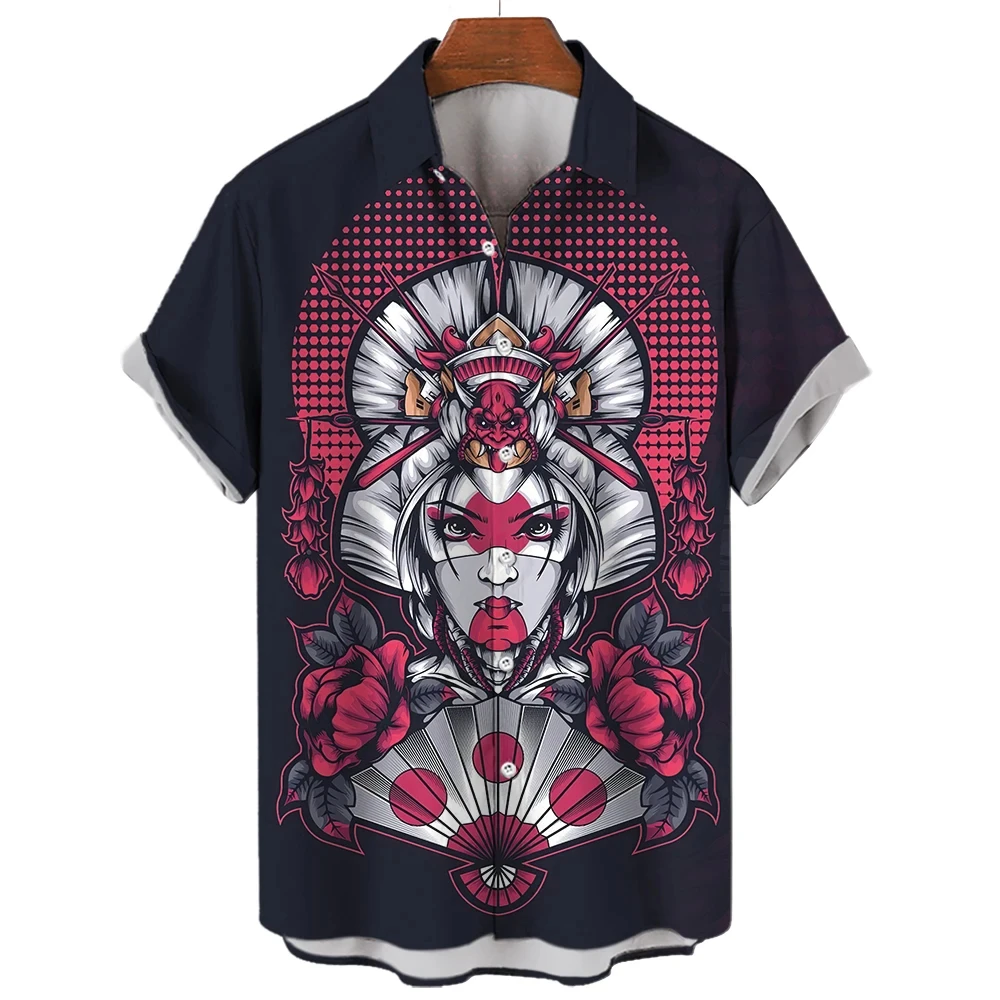 Samurai Terror Shirts 3D Printed Man/Women Casual Fashion Short Sleeves Shirts Button Lapel Streetwear Oversized Unisex Clothing