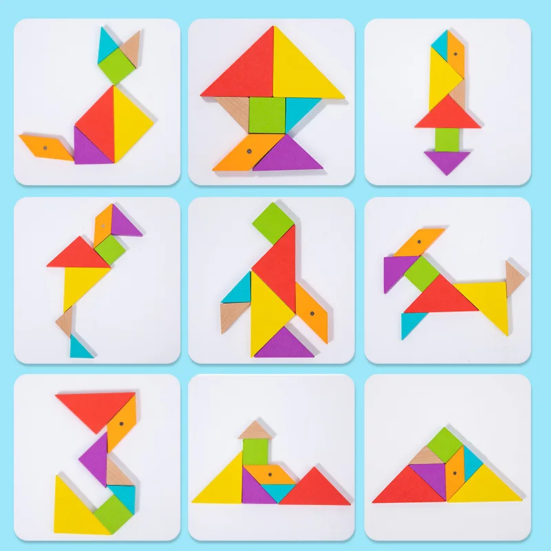 Drewniane układanka magnetyczna Puzzle Tangram zabawki edukacyjne dla dzieci przenośne zabawki Puzzle inteligentne Montessori