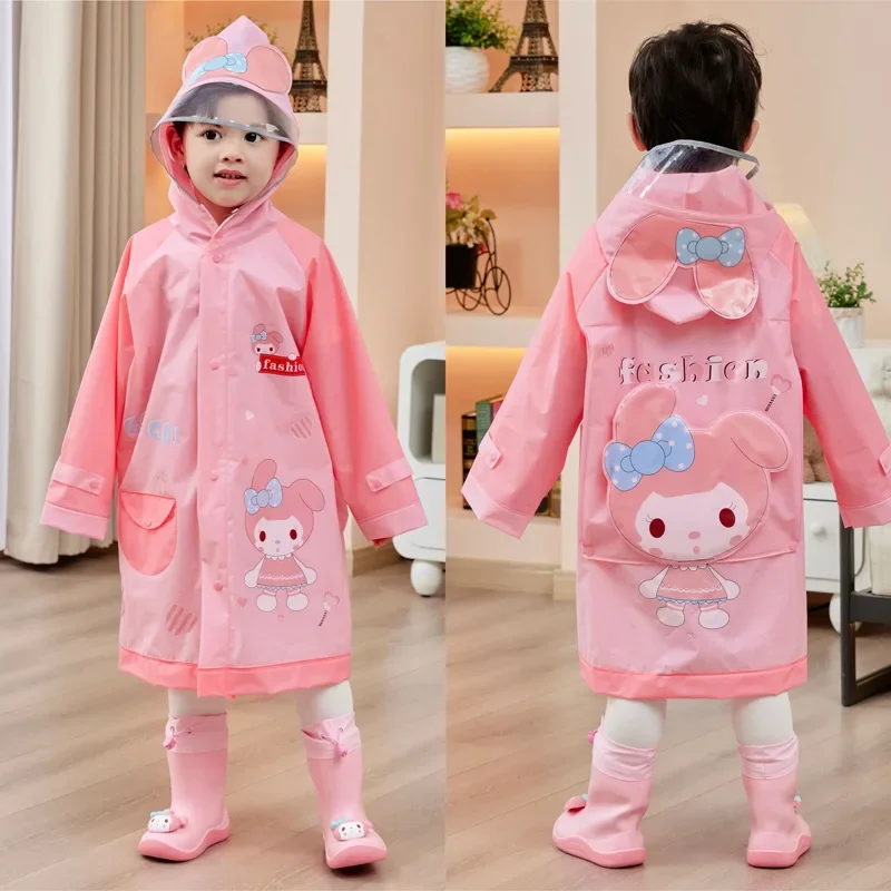 Kuromi Kawaii Sanrio Anime Children Raincoat My Melody Cinnamoroll Babys  Sweet Cute Cartoon Thickened Waterproof Coat Kids Gift