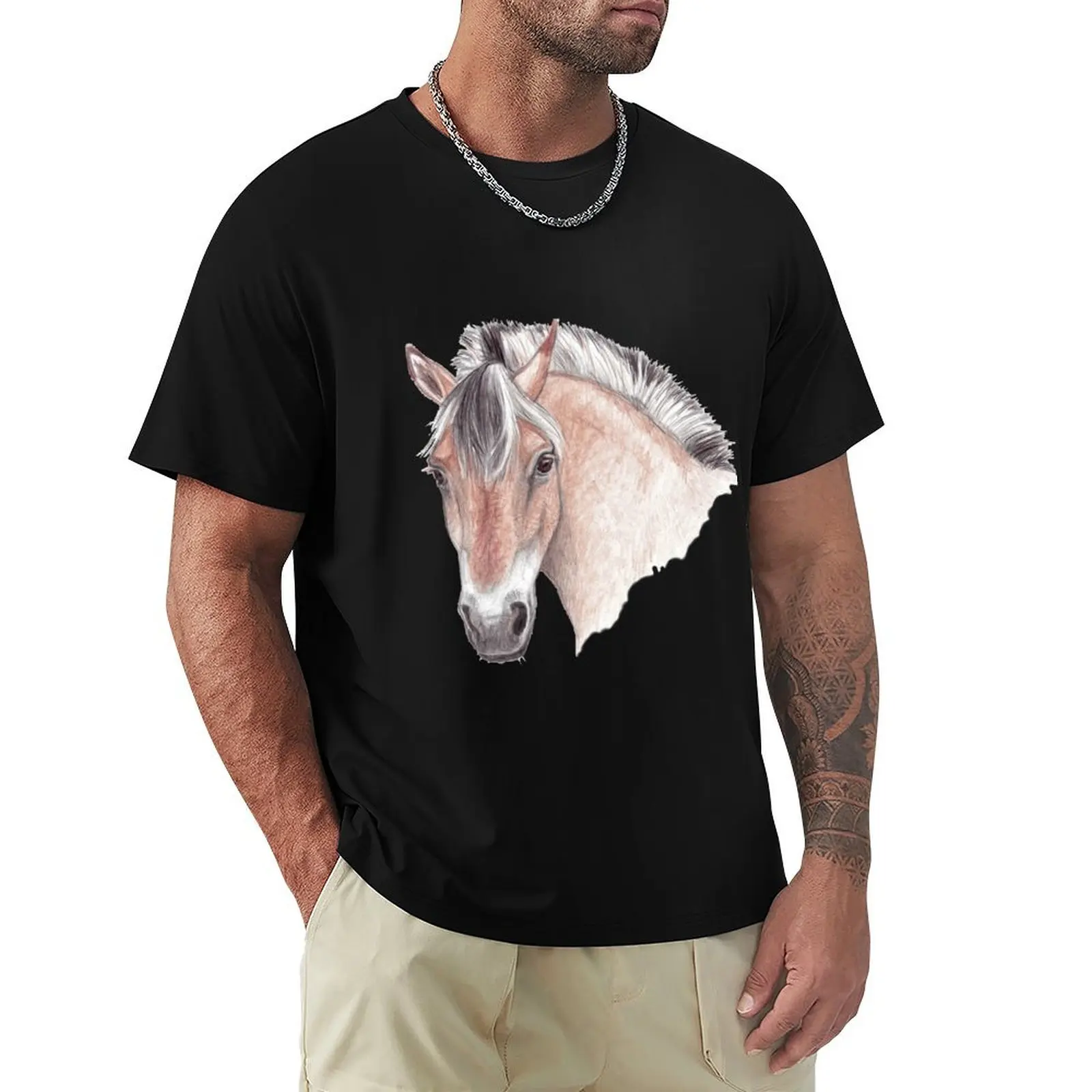 Фото Футболка с принтом Fjord Horse, модная футболка с художественным принтом