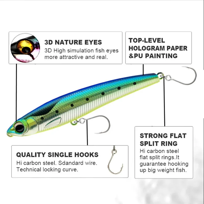 Greenspider New Pencil Fishing Lure Sinking 110mm 60g  Big Game Artificial Hard Bait 5X Hook for GT Tuna Sea Fishing Lures