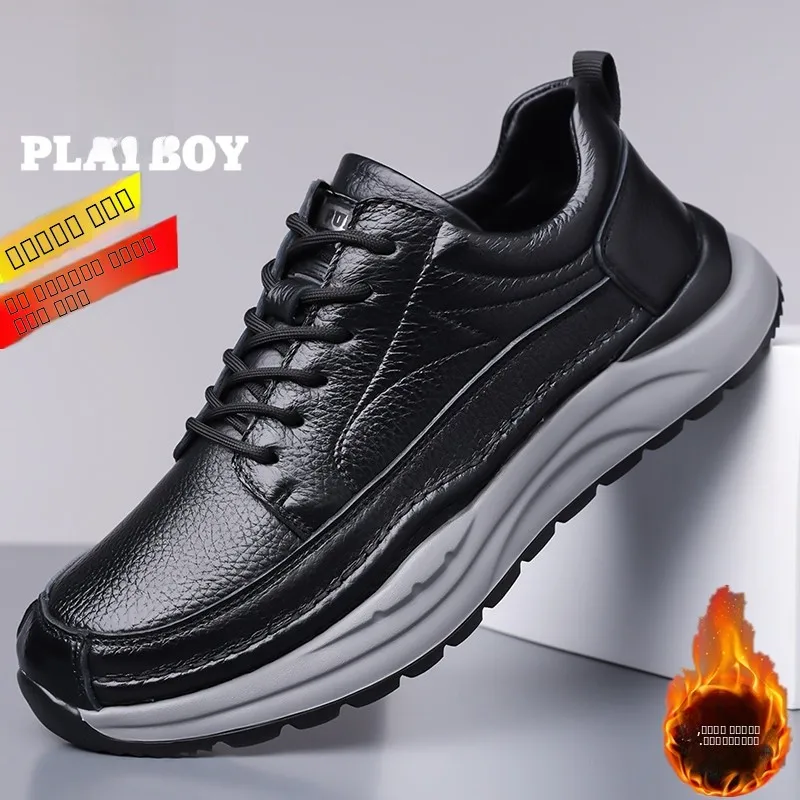 

Men's oes 2025 New Leather Breathable Sports Casual oes Cotton Lined Leather Sneakers Durable Rubber Outsole