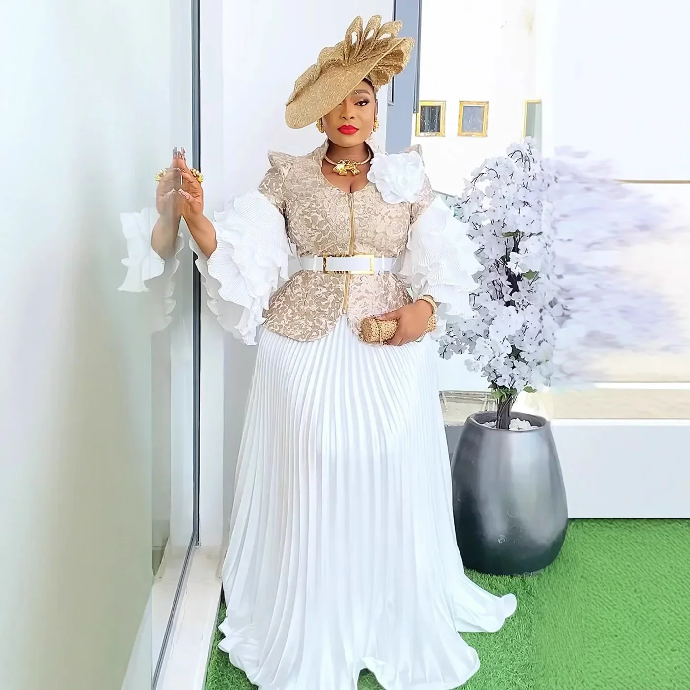 

Женские вечерние платья, комплект из 2 предметов, топы и юбки, халат с рюшами и рукавами, африканские наряды Дашики, свадебное платье для выпускного вечера, африканская одежда