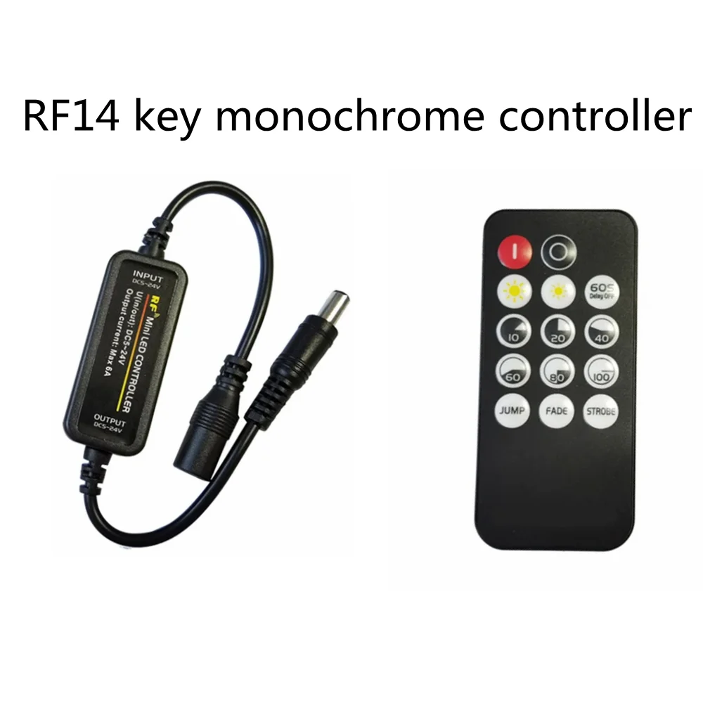 

DC5V-24V LED14 Ключ RF Монохромная лента Контроллер света Диммер Монохромный диммер света 3A RF14 Ключ Пульт дистанционного управления