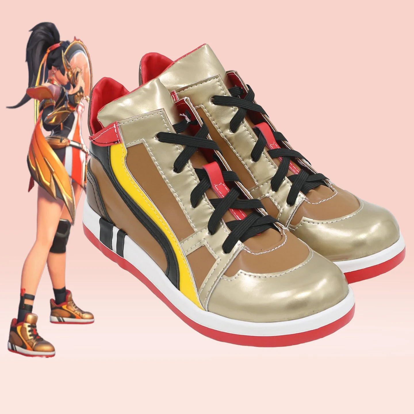 OW Anran Cosplay Shoes Game Cosplay Golden Boots Big Size Halloween Carnival PU Leather Shoes Custom Made