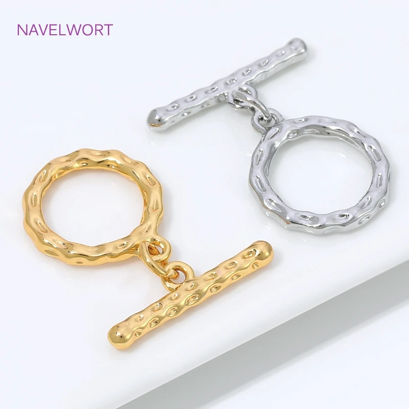 18K Gold Plated Hammer Texture Toggle Clasps Connector,Brass Round OT Clasps For Jewelry Making,DIY Bracelet Making Findings image 3
