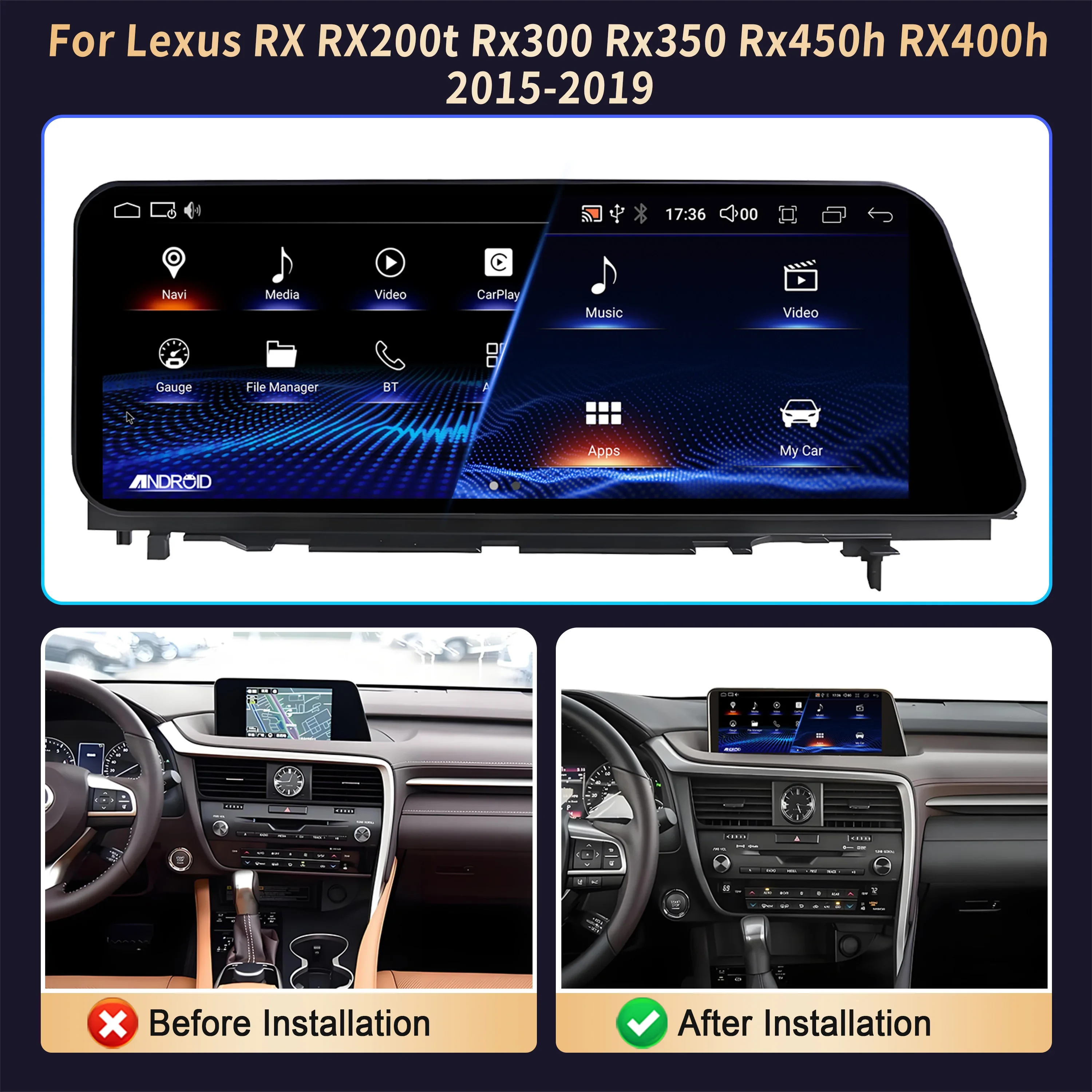 12.3inch Car Radio Multimedia Navigation CarPlay Snapdragon 668S Screen For Lexus RX RX200t Rx300 Rx350 Rx450h RX400h 2015-2019
