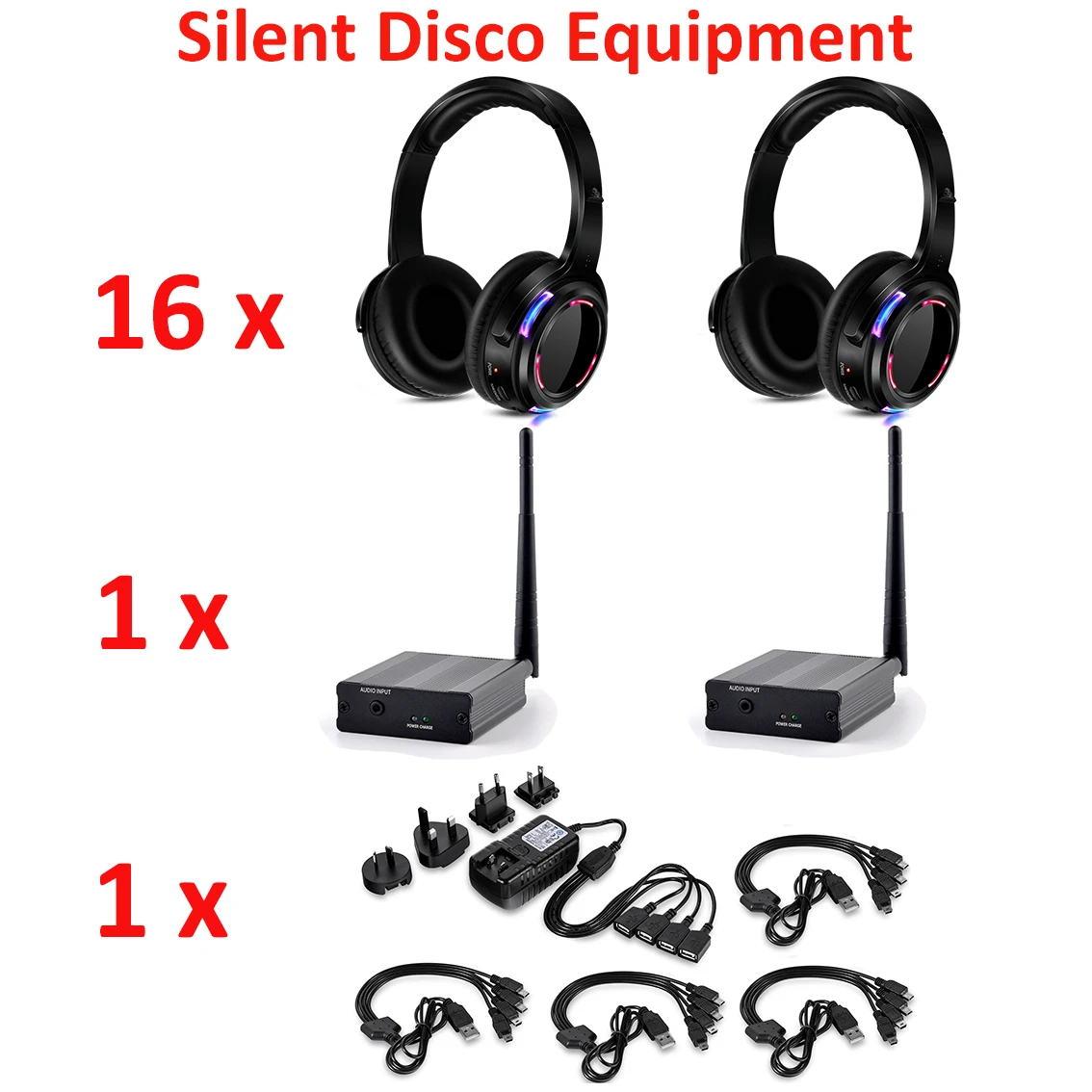 Silent Disco Wireless Headphones and RF Quiet Headset For iPod MP3 DJ Music Party Club - 16pcs with 1 Transmitters 500M