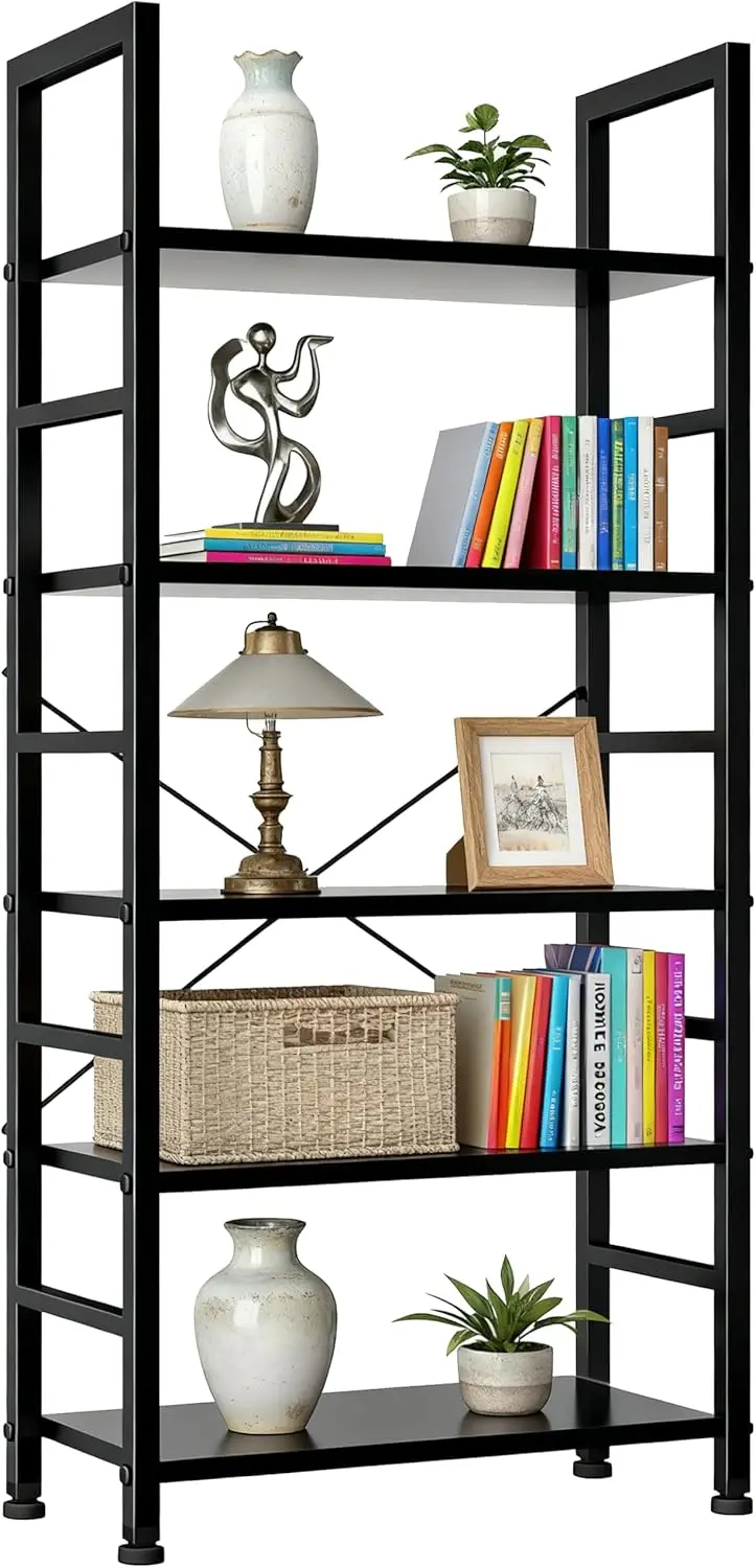 

5-Tier Bookshelf,Free Standing Wooden Bookcase with Open Storage Shelves with Metal Frame,Sturdy Shelf Organization Display Rack