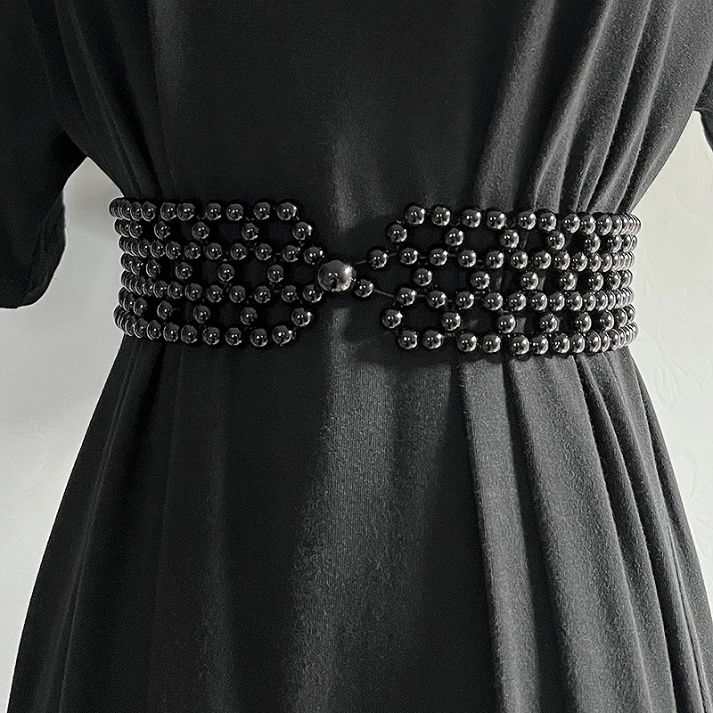 Ceinture large avec perles pour femmes, ceintures de smoking élastiques, corsets habnommée pour femmes, décoration de l'environnement, mode féminine, TB630