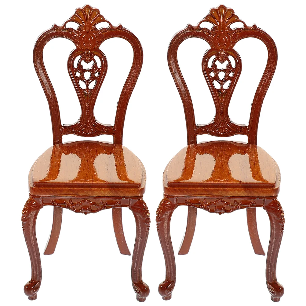 

2 Pcs Mini Back Chair Retro Zinc Alloy House Miniature Furniture Toy Vintage Simulation Decor Bedroom Living Room Scene