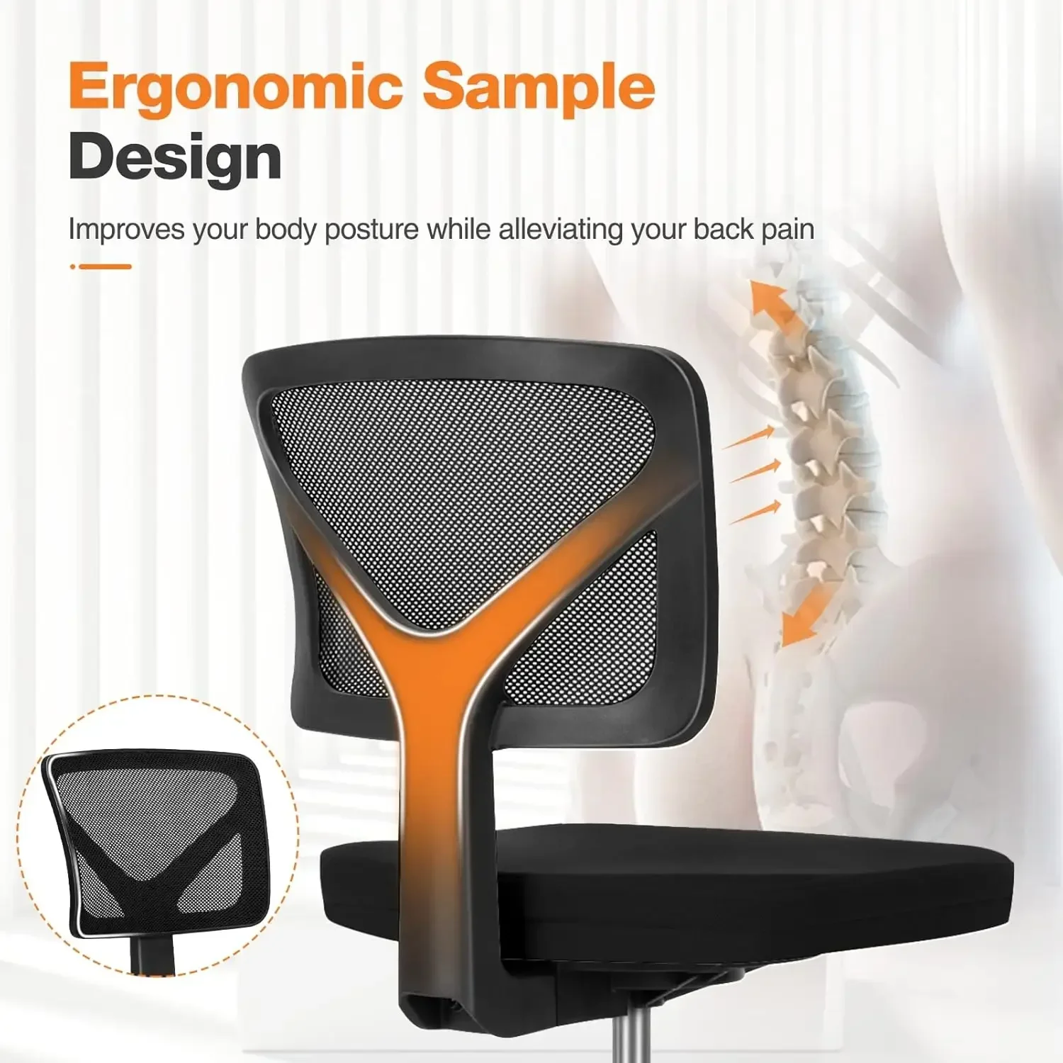 Office Computer Desk Chair, Ergonomic Low-Back Mesh Rolling Work Swivel Chairs with Wheels, Armless Comfortable
