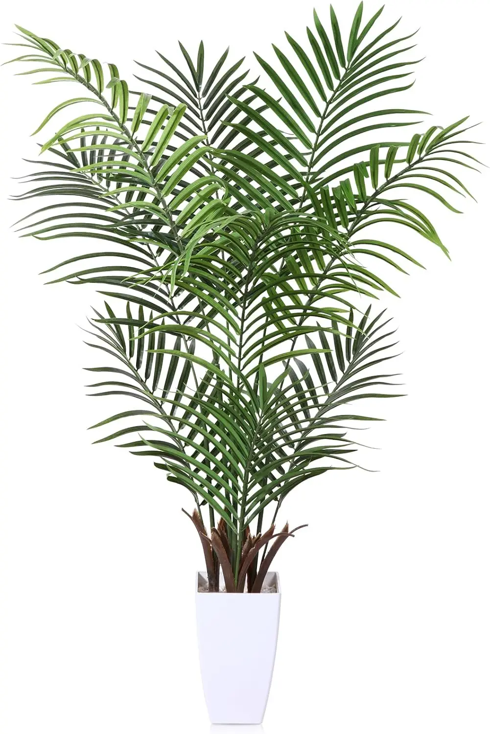 Kazeila Artificial Palm Tree 4Ft Tall Faux Tropical Palm Plant With White Taper Planter Fake Greenery Potted Plant For Home