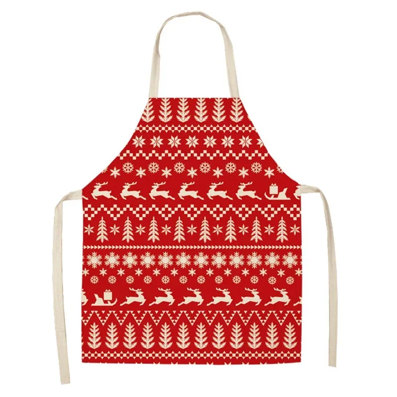 Christmas Apron Linen Antifouling Santa Claus Plaid Printed Apron Aprons for Women Baking Accessories Children\'s Apron Delantal