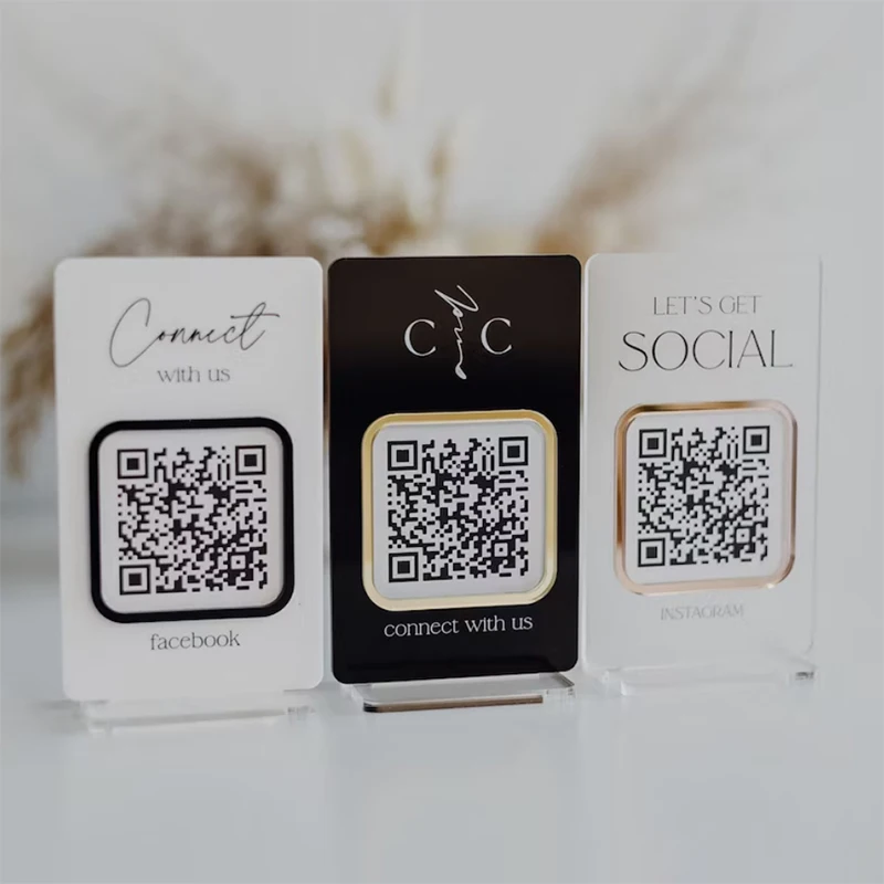 Custom Business Social Media Mini QR Code Sign Gift Beauty Studio Scan to Pay Acrylic Signs Instagram FB Scanning QR Code Plates