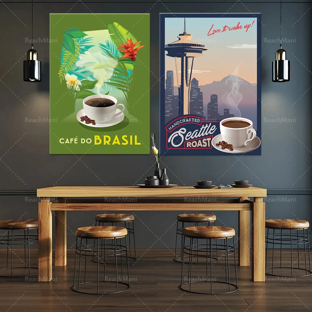 Coffee advertising travel/food/drink posters, illustrated print posters of Brazilian coffee inspired by the Middle Ages