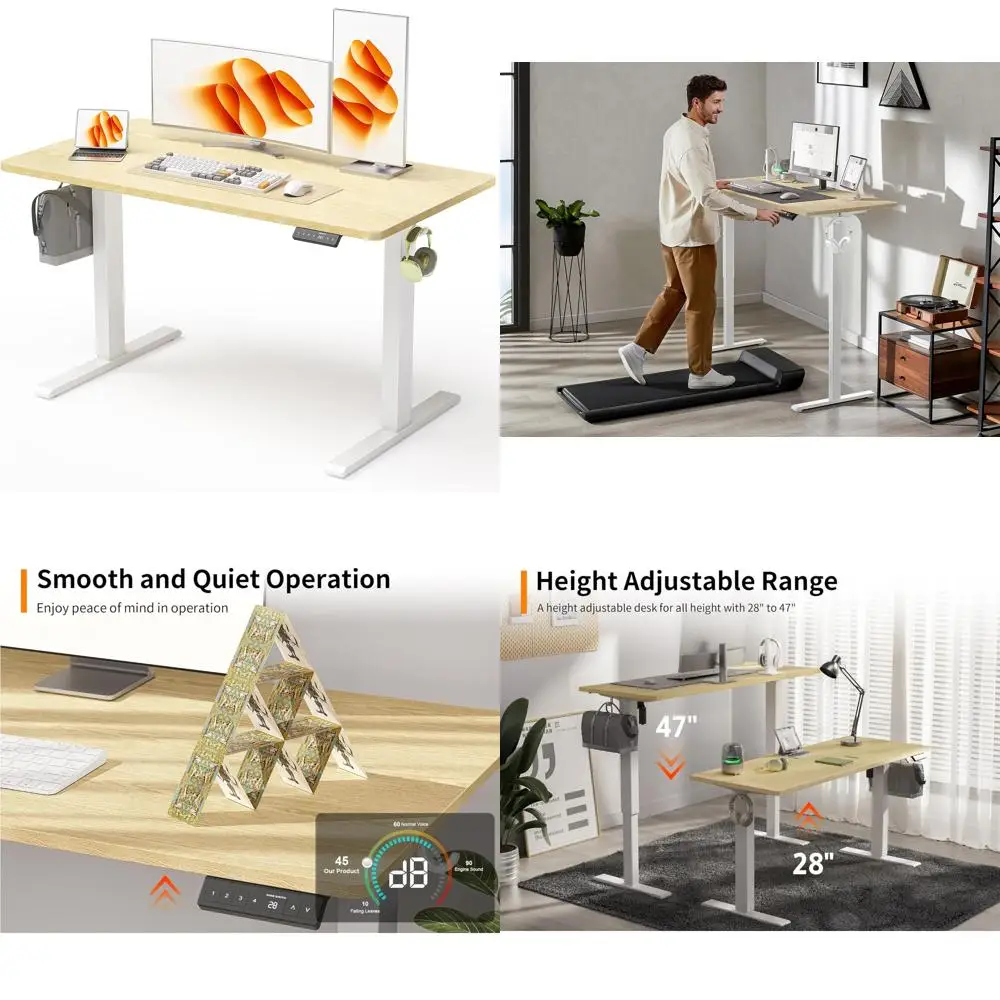 

Height Adjustable Electric Standing Desk 48x24 Inches for Home Office - Ergonomic Sit-Stand Desk with Dual Hooks and Splice Boar
