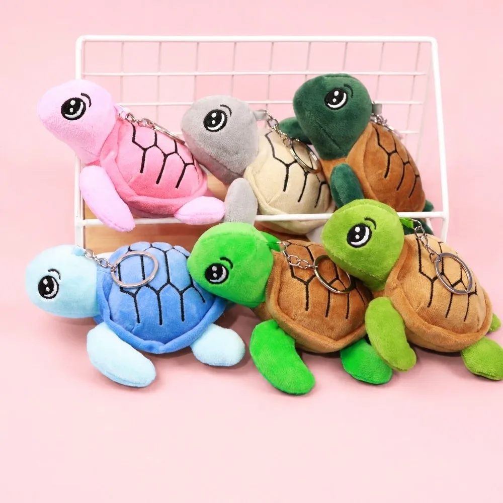 Cute 14cm Stuffed Turtle Keychain Soft Hanging Loop Turtle Key Ring Cartoon Turtle Doll