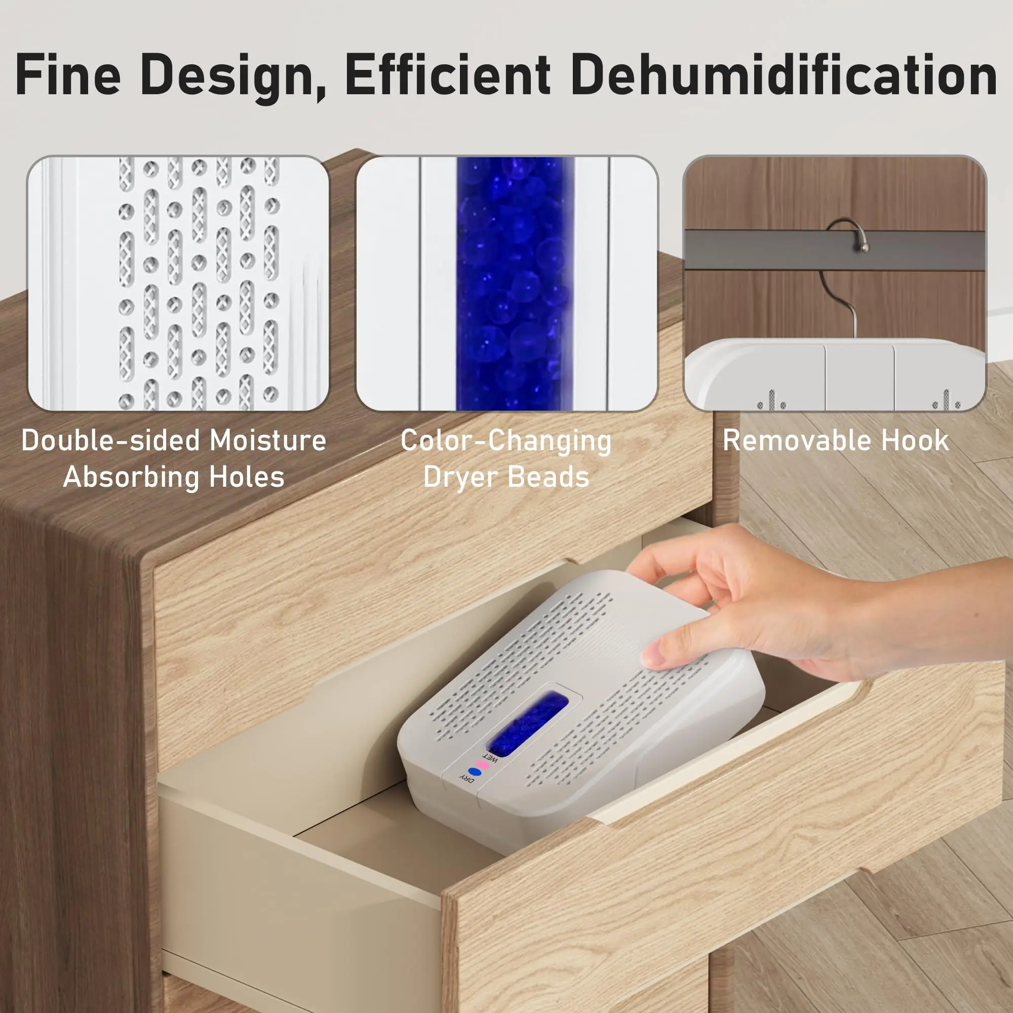 Rechargeable Small Dehumidifier, Portable Mini Dehumidifier for Bathroom, Highly Efficient Dehumidification, Energy Saving, Suitable for Closet, Cars, Wardrobes, Bookcases view 6