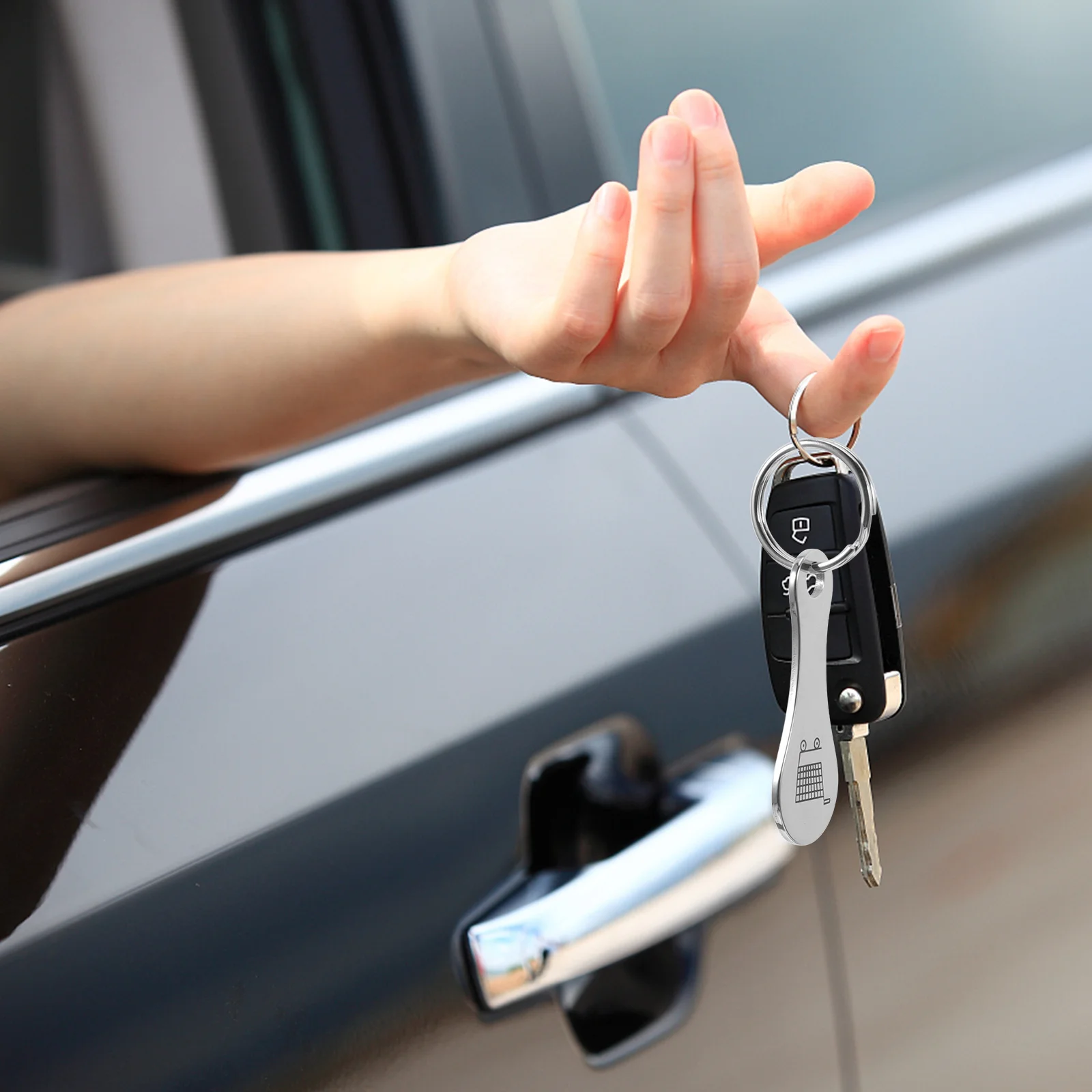 5pcs Stainless Steel Shopping Cart Token Keychain Silver Quarter Holder Design Versatile Use Term Reliability