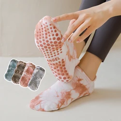 Calcetines de algodón de Yoga para mujer, medias de silicona teñidas con lazo, antideslizantes, toalla de agarre de Pilates, calcetín de tobillo bajo