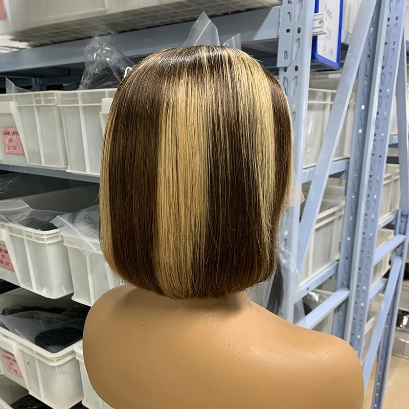 6 Zoll Double Drawn Bob Glatte Echthaarperücke 13x4 Lace Frontal Glueless Perücke Farbe 99J Remy Haarperücken für Frauen – Detail 9
