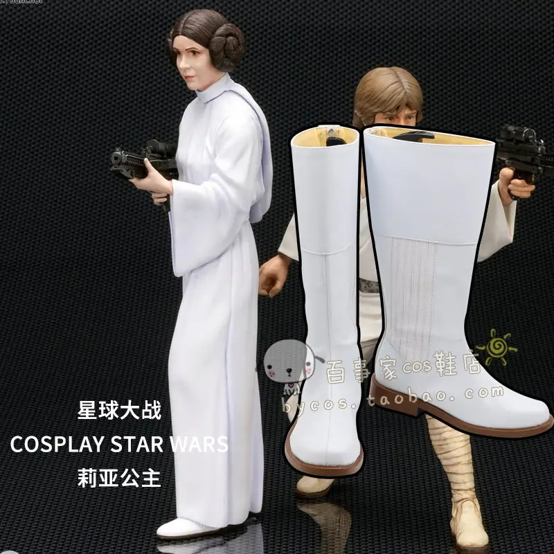 Zapatos de disfraz de Anime Leia Skywalker Organa Solo, botas blancas de cuero sintético hechas a mano de la princesa Leia Organa