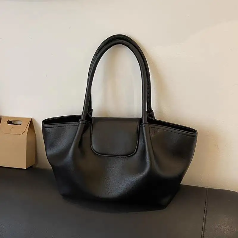 

Большая вместительная сумка-тоут, винтажная сумка на плечо с морщинистым облаком в стиле подмышками, простая однотонная женская сумка в стиле ретро