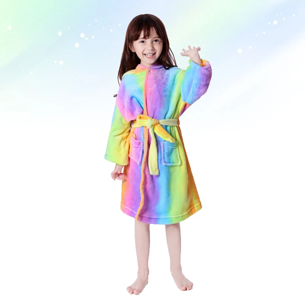 

Rainbow Unicorn Flannel Bathrobe Hooded Kids Cartoon Animal Robe Home Sleepwear Costume Party Gift For Girls 160-170Cm Unicorn