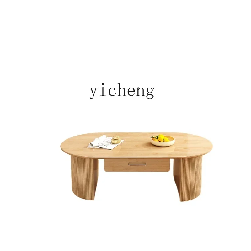 

Solid Wood TV Cabinet Coffee Table Combination Suit Living Room Modern Minimalist Log Cream Floor Cabinet