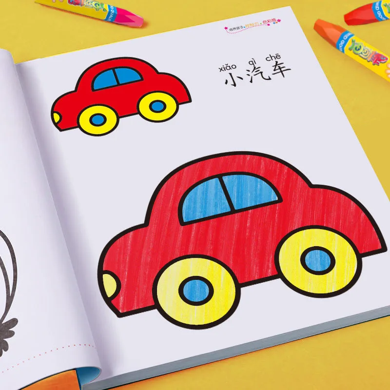 เด็กผู้หญิงเด็กสมุดระบายสีรถยนต์สัตว์ผักเด็กวาดหนังสือโรงเรียนการศึกษาของเล่นของเล่น