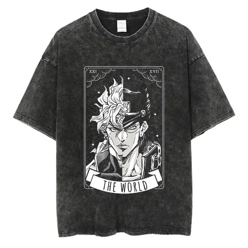 

Vintage Washed TShirt Men Summer Hip Hop Streetwear T-shirt JoJo Bizarre Adventure Anime Print 2025 Casual Short Sleeve Tshirt
