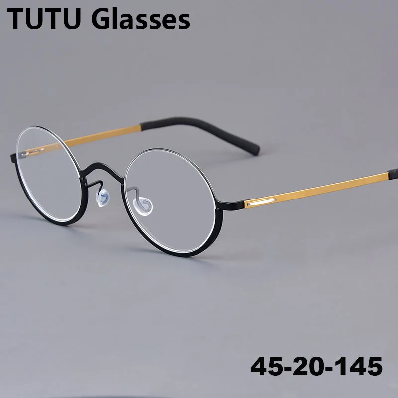 

Denmark Men Small Round Pure Titanium Glasses Frame Ultralight Fashion Women Black Eyeglasses No Screw Light Weight Spectacles
