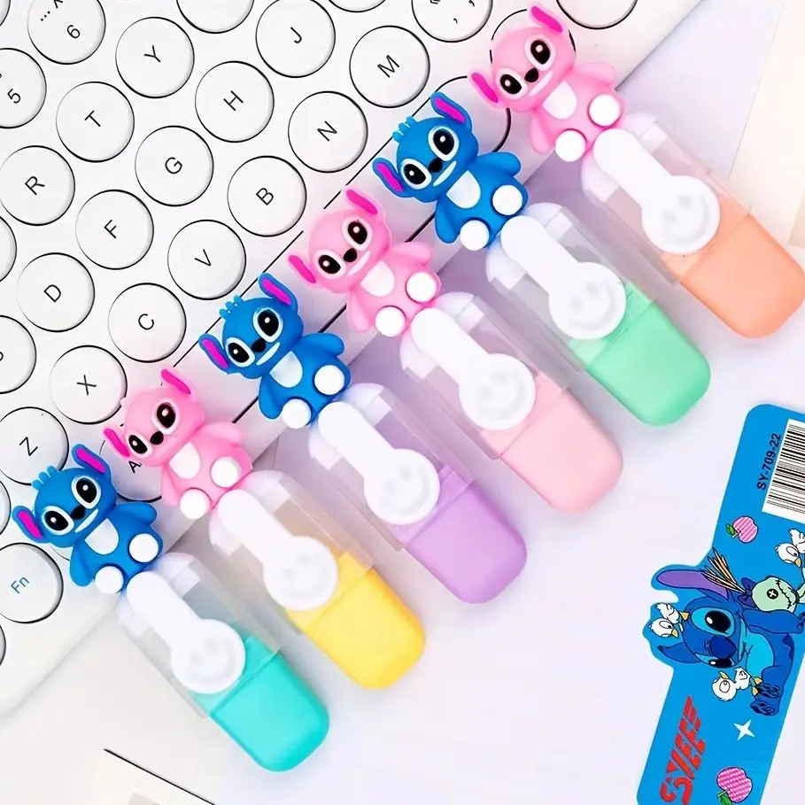 Juego de 6 piezas de marcadores fluorescentes mini de Disney Stitch, bolígrafos de dibujos animados Lilo & Stitch de 6 colores para bricolaje manual. ﻿