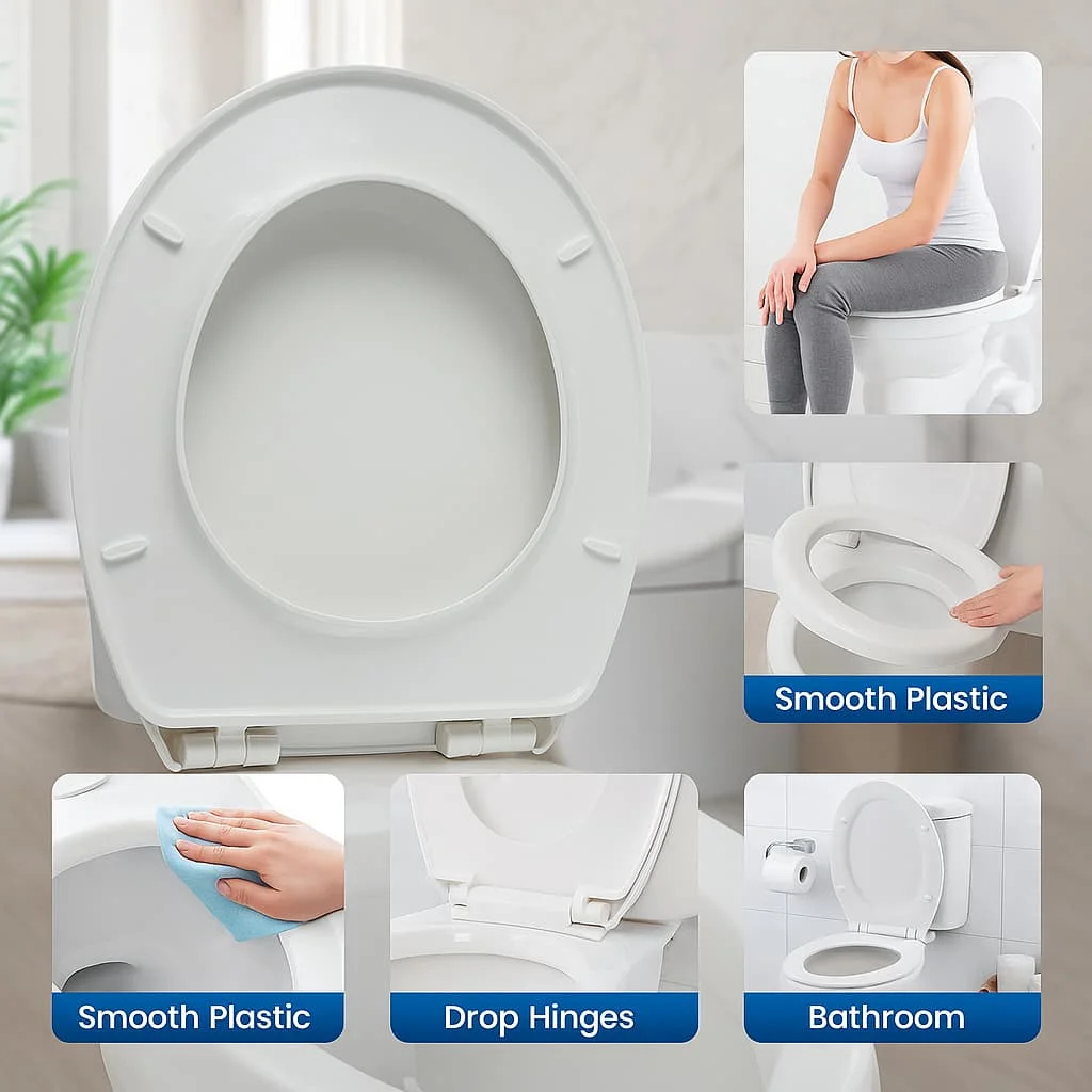 

Bathroom Toilet Seat Replacement, Durable Plastic Toilet Lid, Easy Install for Home Daily Use