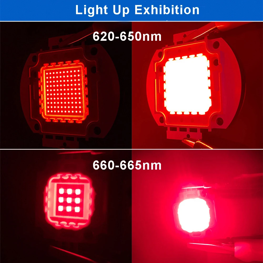 Czerwone światło LED 620-625nm, 660-665nm, wysokiej mocy 10W 20W 30W 50W 100W, zintegrowane źródło światła, dioda elektroluminescencyjna do oświetlenia roślin.