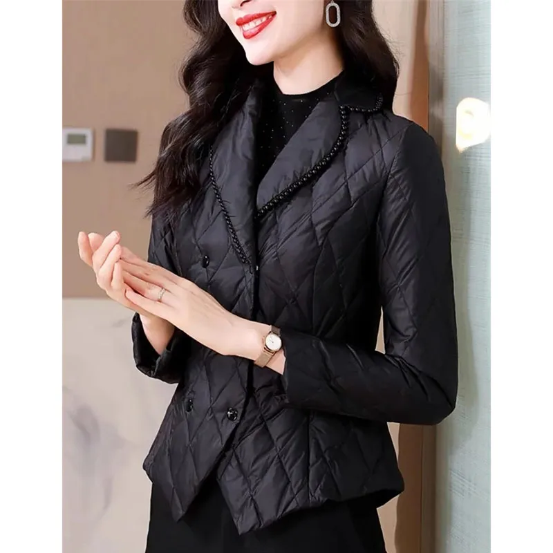 2025 Parkas finas para mujer, abrigo coreano femenino de manga larga, chaqueta acolchada de algodón, prendas de vestir acolchadas con cuello cruzado para invierno para mujer