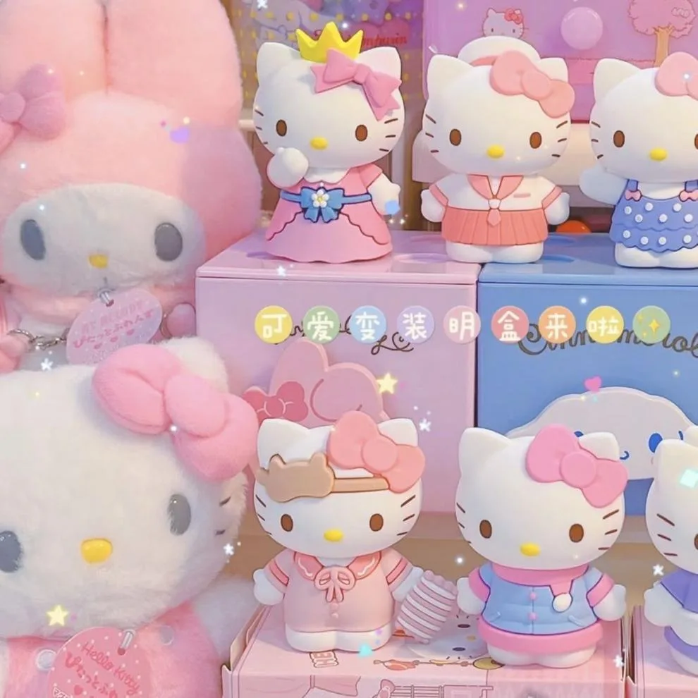 かわいい漫画キャラクターハローキティドレスアップ日記ブラインドボックスハローキティフィギュア人形クリエイティブデスクトップ装飾品ホリデーギフト