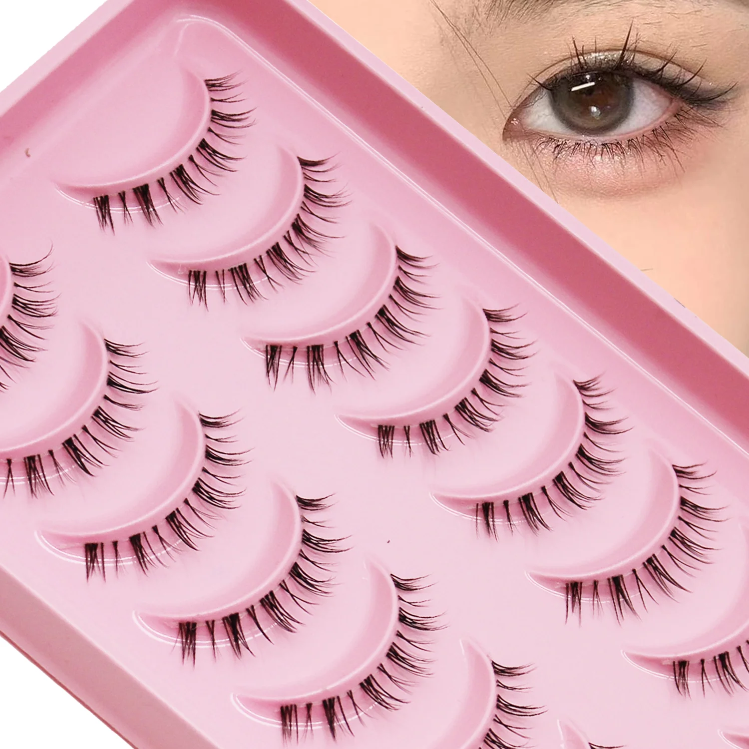 10 Pairs of Natural Lower Eyelash False Lashes, Transparent Base, Light and Natural, Japanese Manga Style, Strong Three-Dimensional Effect, Anime-Style Lower Eyelashes, Dramatic Effect, for DIY Role-Playing, Reusable