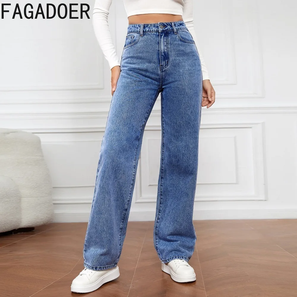 FAGADOER-سراويل جينز غير رسمية مستقيمة للنساء ، خصر مرتفع ، جينز بأزرار ، قينول رعاة البقر متطابقة ، أزياء نسائية ،