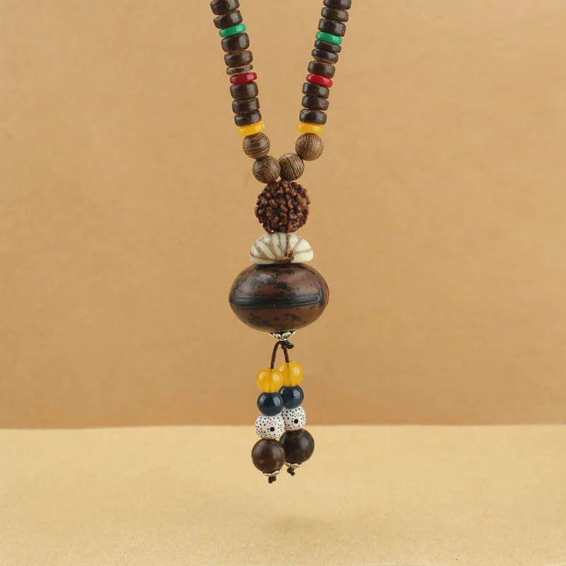 DIY accessories Simple and versatile wooden bead Bodhi necklace New Chinese retro ethnic style sweater chain Men's and women's c