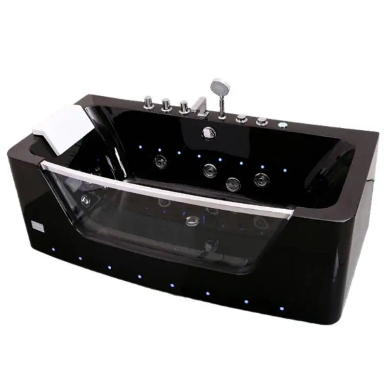 Acrylic Massage Bathtub, 2-3 Persons Capacity Transparent Glass Bath Tub, Freestanding Waterfall Bathtub, Whirlpool Massage Tub