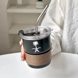 300ML Stainless Steel Cup Beer Mug with Lid Straw Saudi Arabia Logo Outdoor Camping Travel Drinking Water Bottle Coffee Mug
